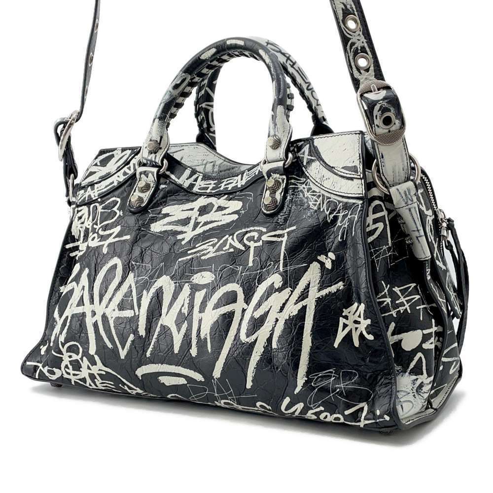 Balenciaga Lambskin Shoulder Graffiti White Black Neo Bag Handbag Cagol